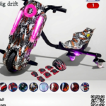 سكوتر درفت كهربائي كبير "big drift" للأطفال مع أدوات سلامة (أبيض وأسود)